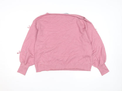 Threadbare Women's Pink Bow Knit Jumper Size 16 Boat Neck
