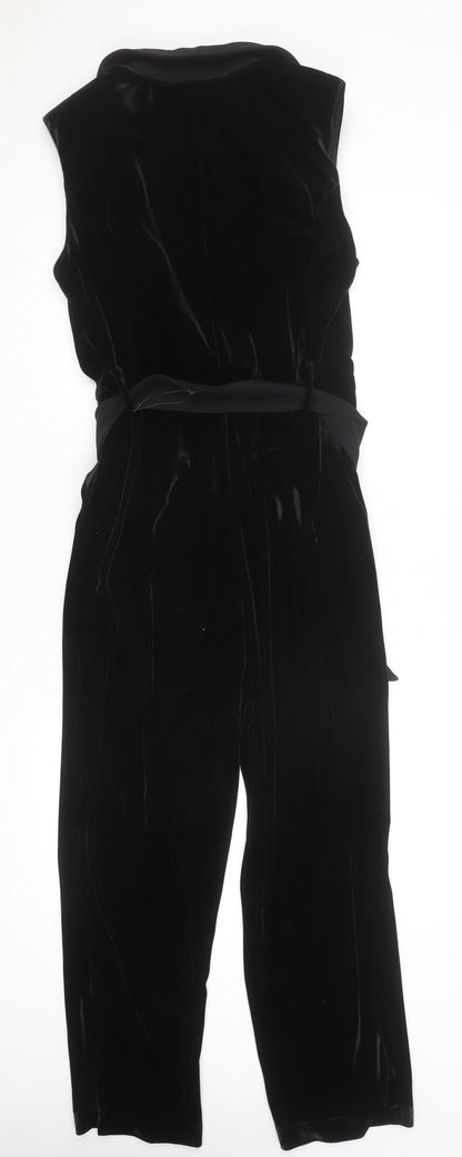 Next Women’s Black Velvet Belted Sleeveless Jumpsuit Size 14