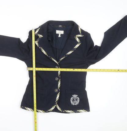 Joules Women's Navy Blue Nautical Blazer Size 10 Preppy Cotton Jacket