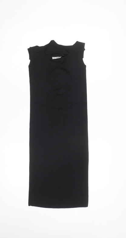 Zara Women Black Sleeveless Bodycon Knit Knee Length Dress S