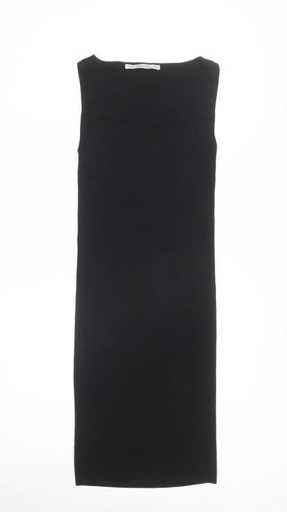 Zara Women Black Sleeveless Bodycon Knit Knee Length Dress S