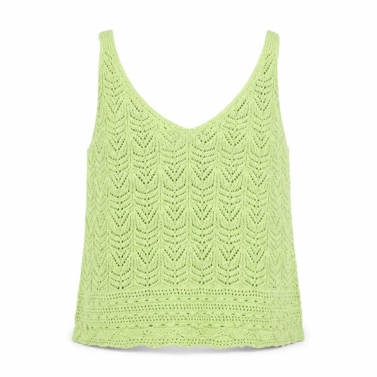 Mango Women Green Open-Knit Cotton Sleeveless Vest Size 12
