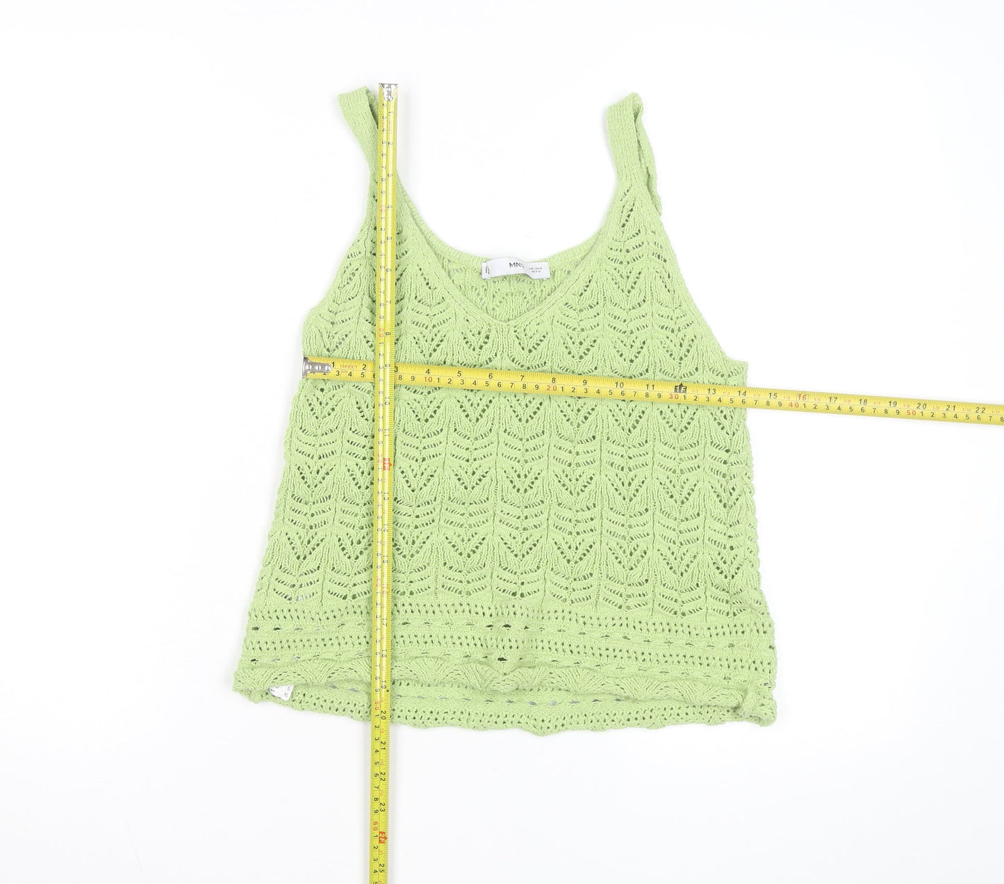 MNG Women Green Open-Knit Cotton Sleeveless Vest Size 12