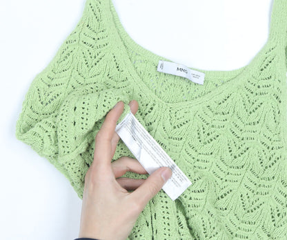 MNG Women Green Open-Knit Cotton Sleeveless Vest Size 12