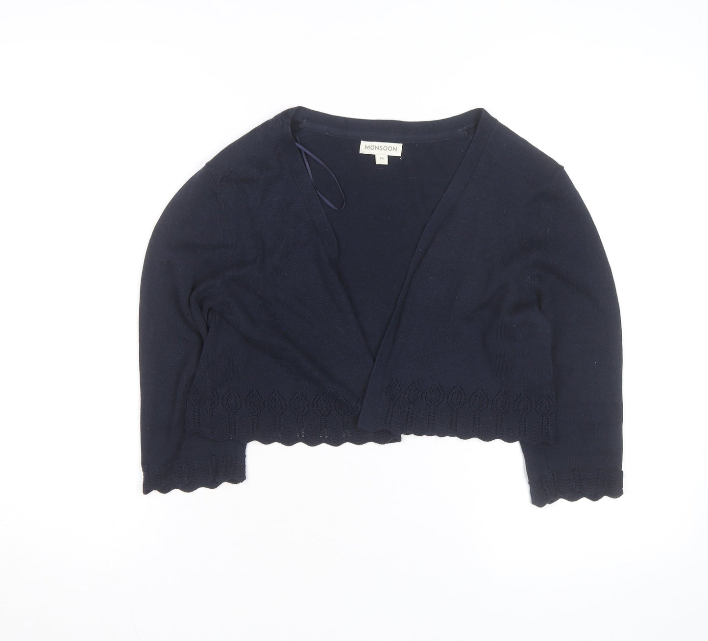Monsoon Women’s Blue V-Neck 3/4 Sleeve Cotton Knit Cardigan M