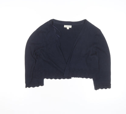 Monsoon Women’s Blue V-Neck 3/4 Sleeve Cotton Knit Cardigan M