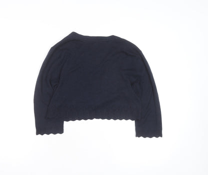 Monsoon Women’s Blue V-Neck 3/4 Sleeve Cotton Knit Cardigan M