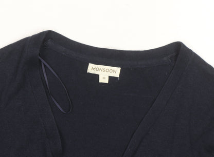 Monsoon Women’s Blue V-Neck 3/4 Sleeve Cotton Knit Cardigan M