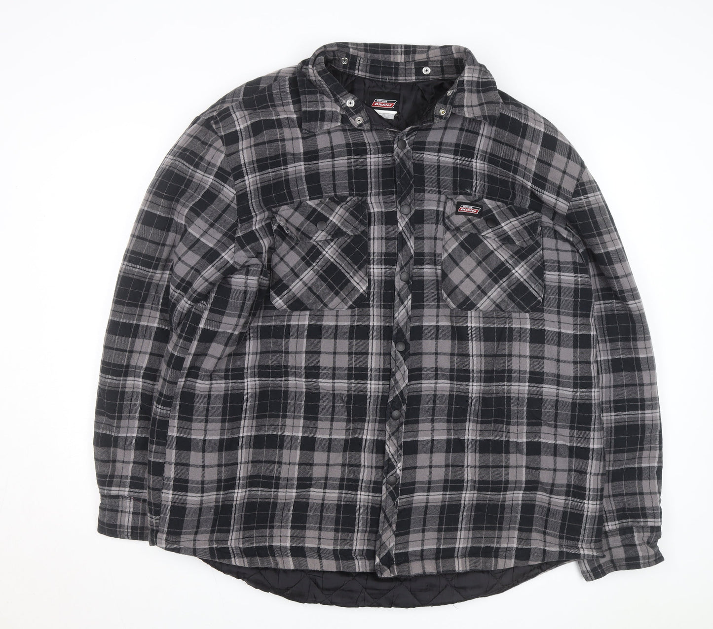 Dickies Men's Grey Check Quilted Flannel Jacket L Regular Fit