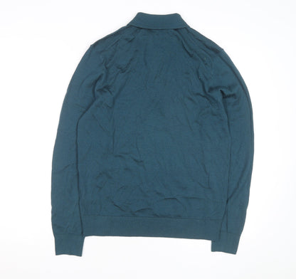Marks and Spencer Autograph Men's Teal Merino Wool Long Sleeve Polo Shirt Size S