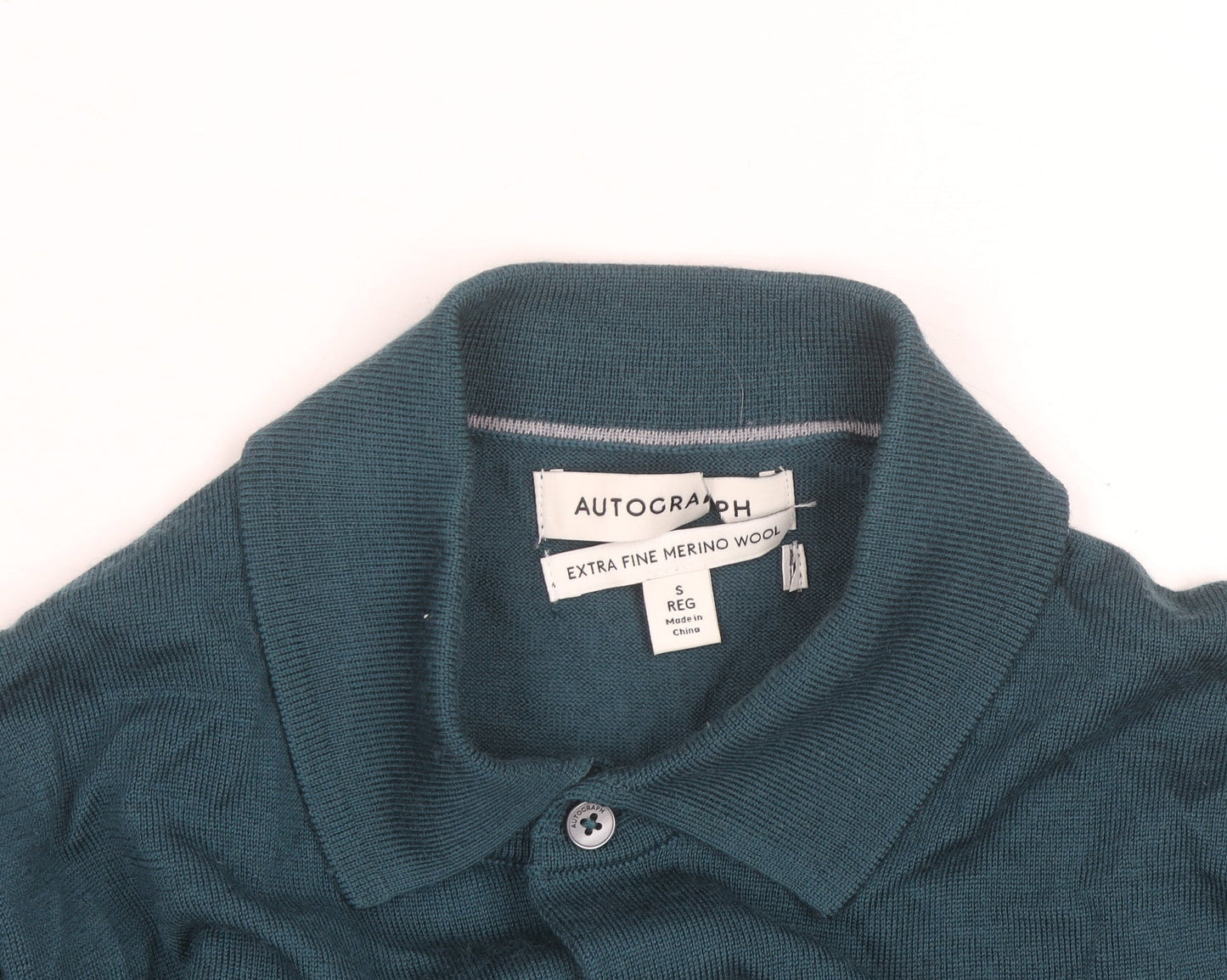 Marks and Spencer Autograph Men's Teal Merino Wool Long Sleeve Polo Shirt Size S