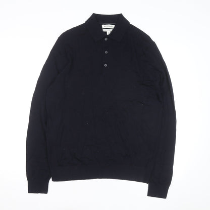Marks and Spencer Autograph Men's Black Merino Wool Long Sleeve Collared Polo M
