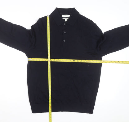 Marks and Spencer Autograph Men's Black Merino Wool Long Sleeve Collared Polo M