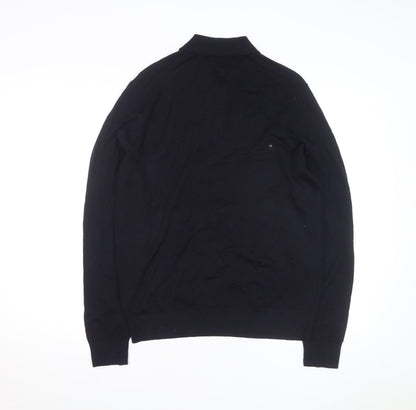 Marks and Spencer Autograph Men's Black Merino Wool Long Sleeve Collared Polo M