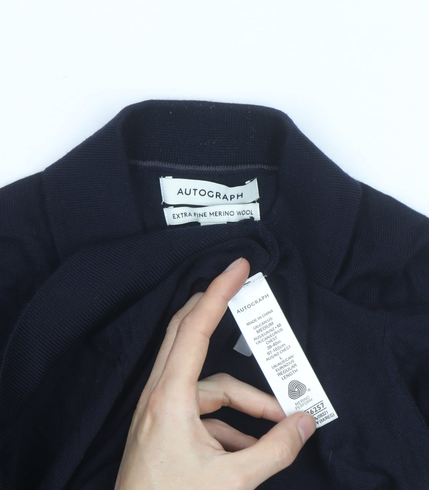 Marks and Spencer Autograph Men's Black Merino Wool Long Sleeve Collared Polo M