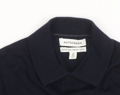 Marks and Spencer Autograph Men's Black Merino Wool Long Sleeve Collared Polo M