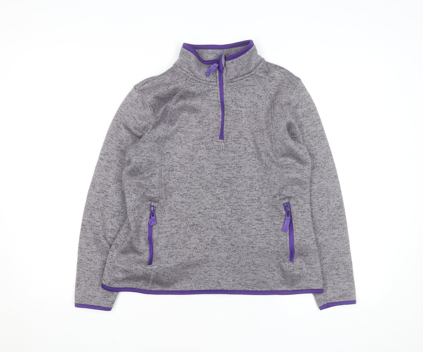 Crane Women's Grey Purple 1/4 Zip Fleece Sweatshirt Size 12-14
