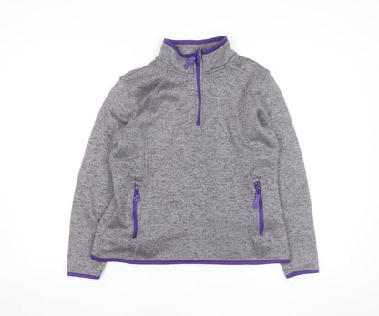 Crane Women's Grey Purple 1/4 Zip Fleece Sweatshirt Size 12-14