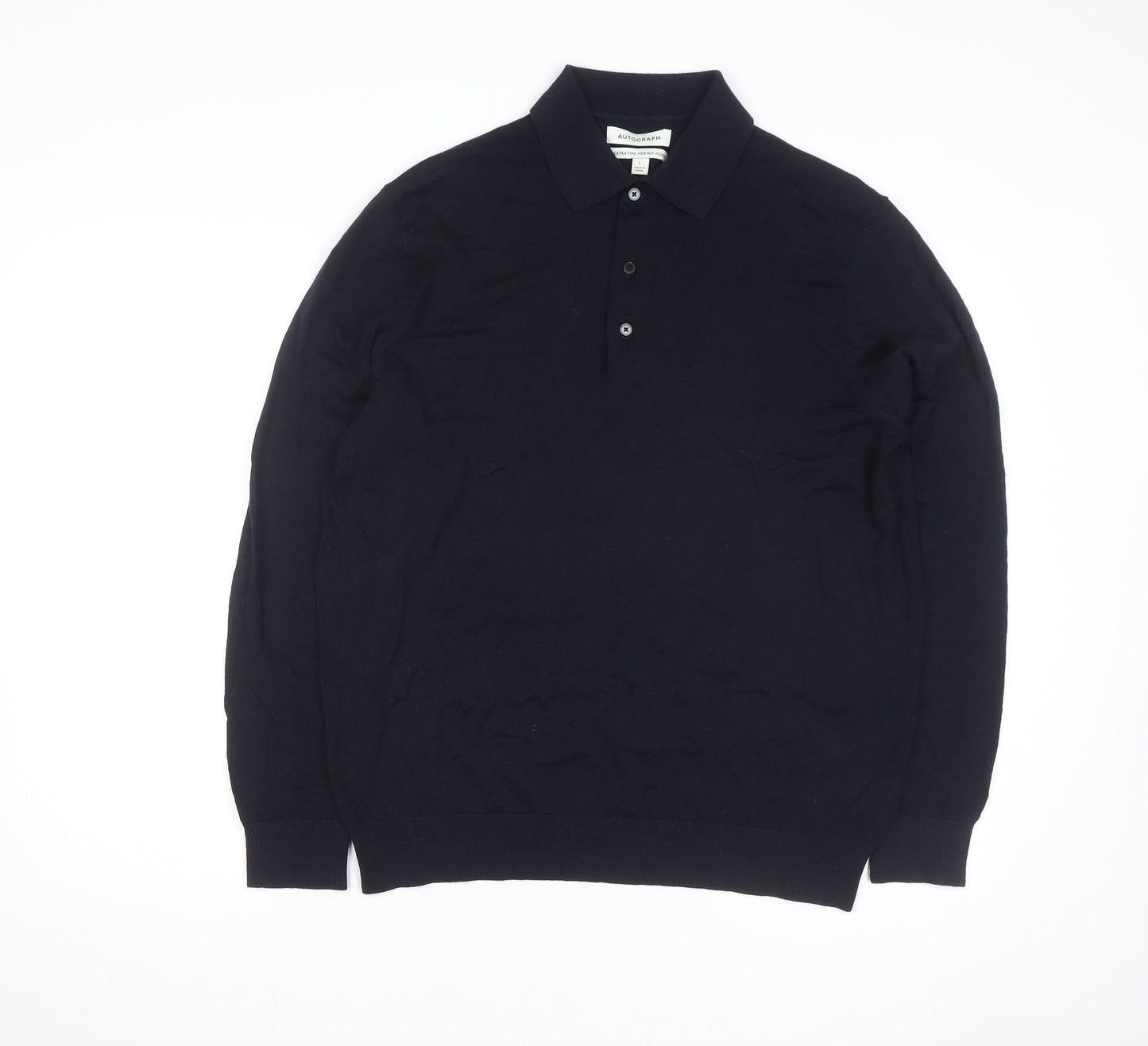 Marks and Spencer Autograph Men's Black Merino Wool Long Sleeve Polo L