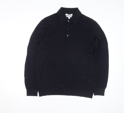 Marks and Spencer Autograph Men's Black Merino Wool Long Sleeve Polo L
