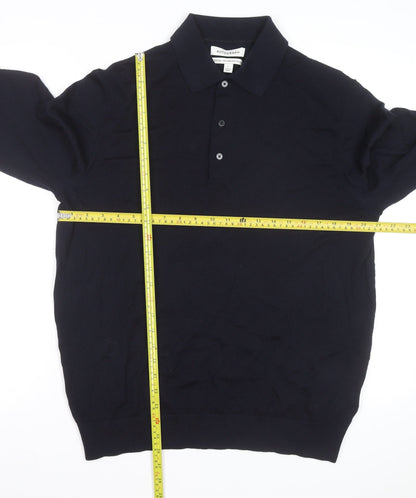 Marks and Spencer Autograph Men's Black Merino Wool Long Sleeve Polo L