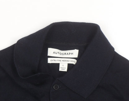 Marks and Spencer Autograph Men's Black Merino Wool Long Sleeve Polo L