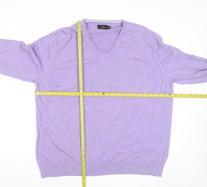 Jeff Banks Men's Purple 3XL V-Neck Cotton Jumper Classic Knitwear