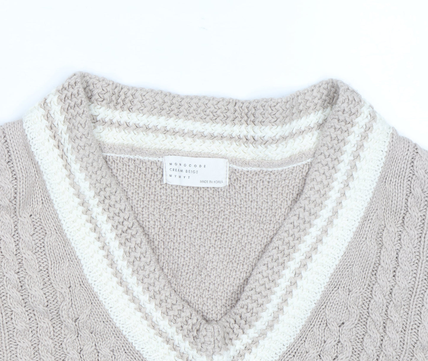 Mongcode Women Beige Cable-Knit V-Neck Sleeveless Jumper Vest M