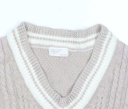 Mongcode Women Beige Cable-Knit V-Neck Sleeveless Jumper Vest M