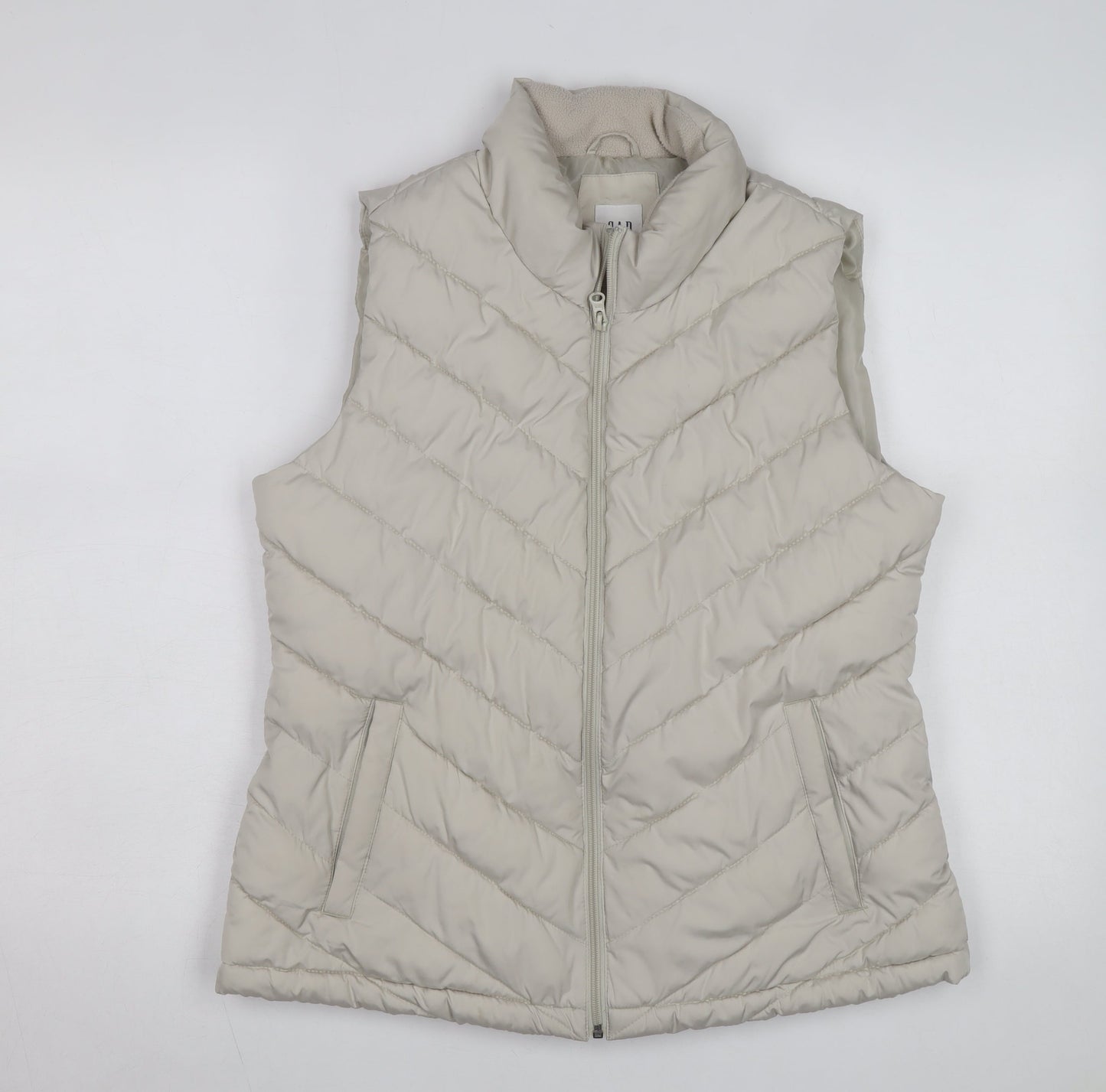 GAP Men Beige Puffer Waistcoat L Quilted Sleeveless Jacket