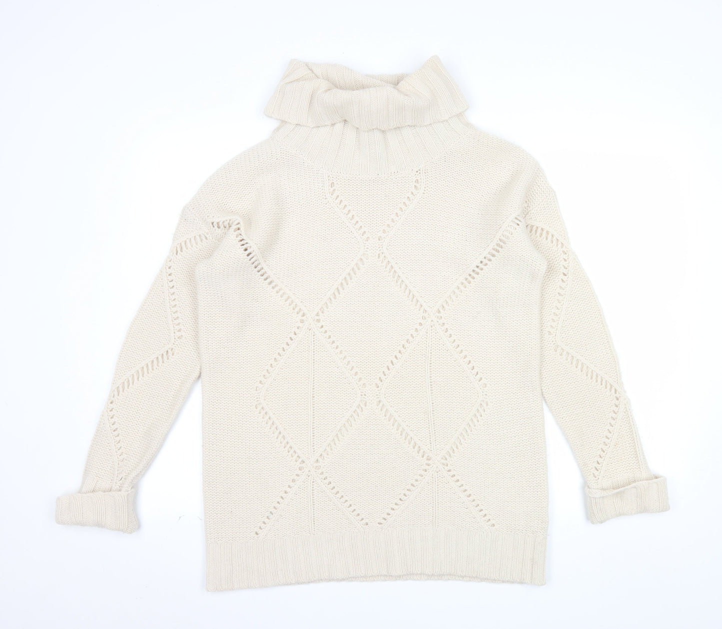 Gharani Strok Women’s Ivory Roll Neck Wool Cashmere Knit Jumper Size 16