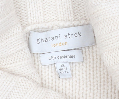 Gharani Strok Women’s Ivory Roll Neck Wool Cashmere Knit Jumper Size 16