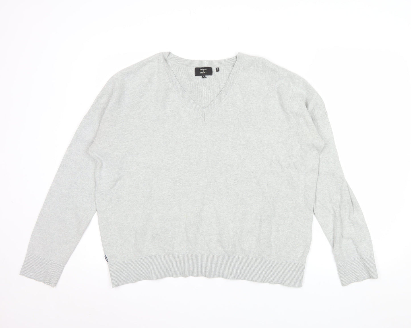 Superdry Womens Grey V-Neck Relaxed Cotton Jumper Size 14