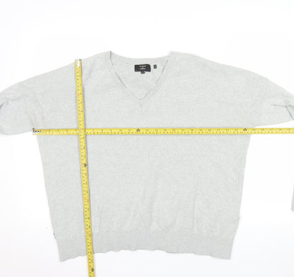 Superdry Womens Grey V-Neck Relaxed Cotton Jumper Size 14