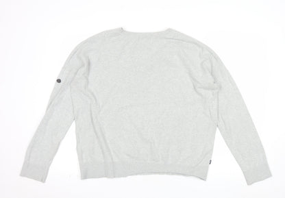 Superdry Womens Grey V-Neck Relaxed Cotton Jumper Size 14