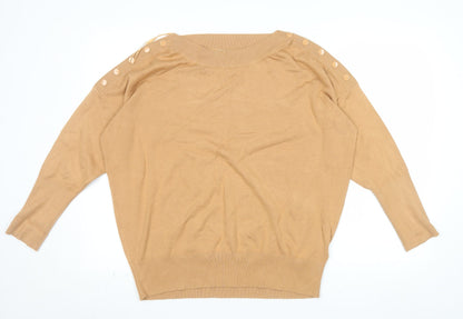 Monsoon Women’s Beige Button Shoulder Crew Neck Pullover Jumper Size L