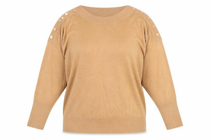 Monsoon Women’s Beige Button Shoulder Crew Neck Pullover Jumper Size L