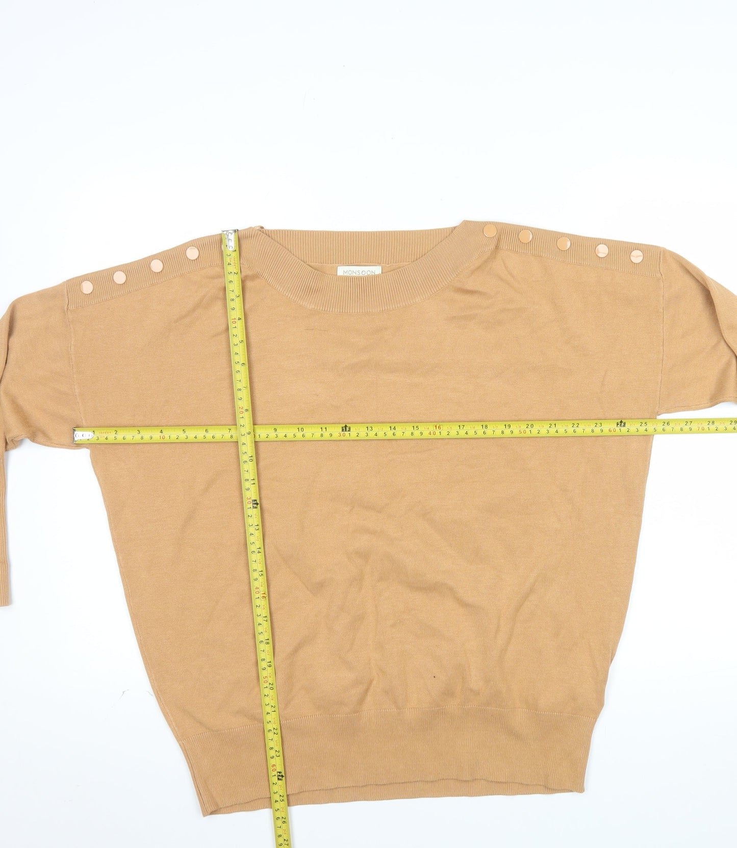 Monsoon Women’s Beige Button Shoulder Crew Neck Pullover Jumper Size L
