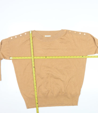 Monsoon Women’s Beige Button Shoulder Crew Neck Pullover Jumper Size L
