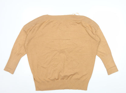 Monsoon Women’s Beige Button Shoulder Crew Neck Pullover Jumper Size L
