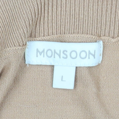 Monsoon Women’s Beige Button Shoulder Crew Neck Pullover Jumper Size L