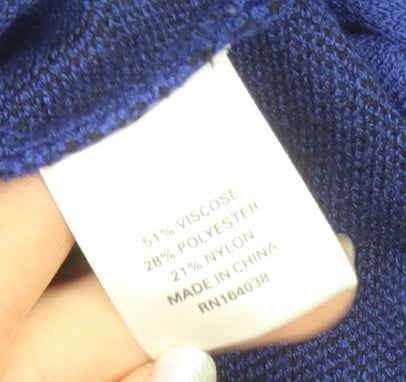 Colour Eighteen Women Blue Star Roll Neck Long Sleeve Relaxed Jumper M