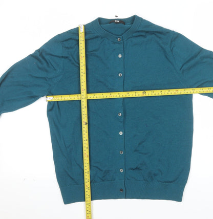 Uniqlo Women's Green Lambswool Cardigan M Crew Neck