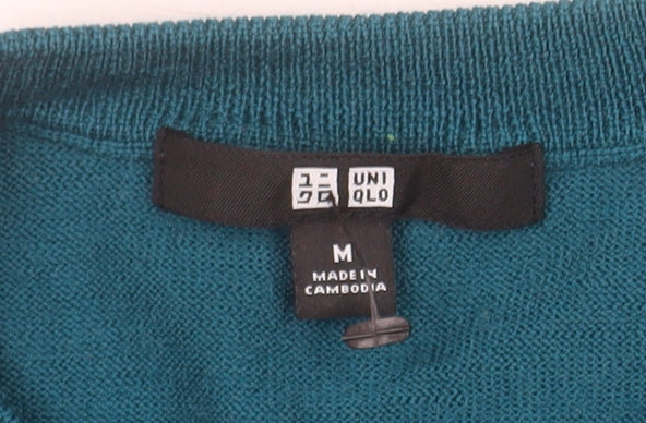 Uniqlo Women's Green Lambswool Cardigan M Crew Neck