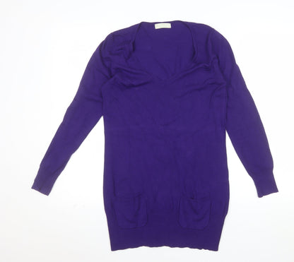 Marks and Spencer Women's Bright Purple V-Neck Long Sleeve Tunic Jumper Size 12