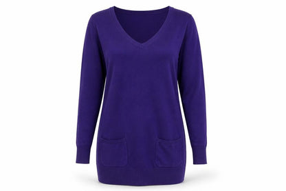 Marks & Spencer Women's Bright Purple V-Neck Long Sleeve Tunic Jumper Size 12