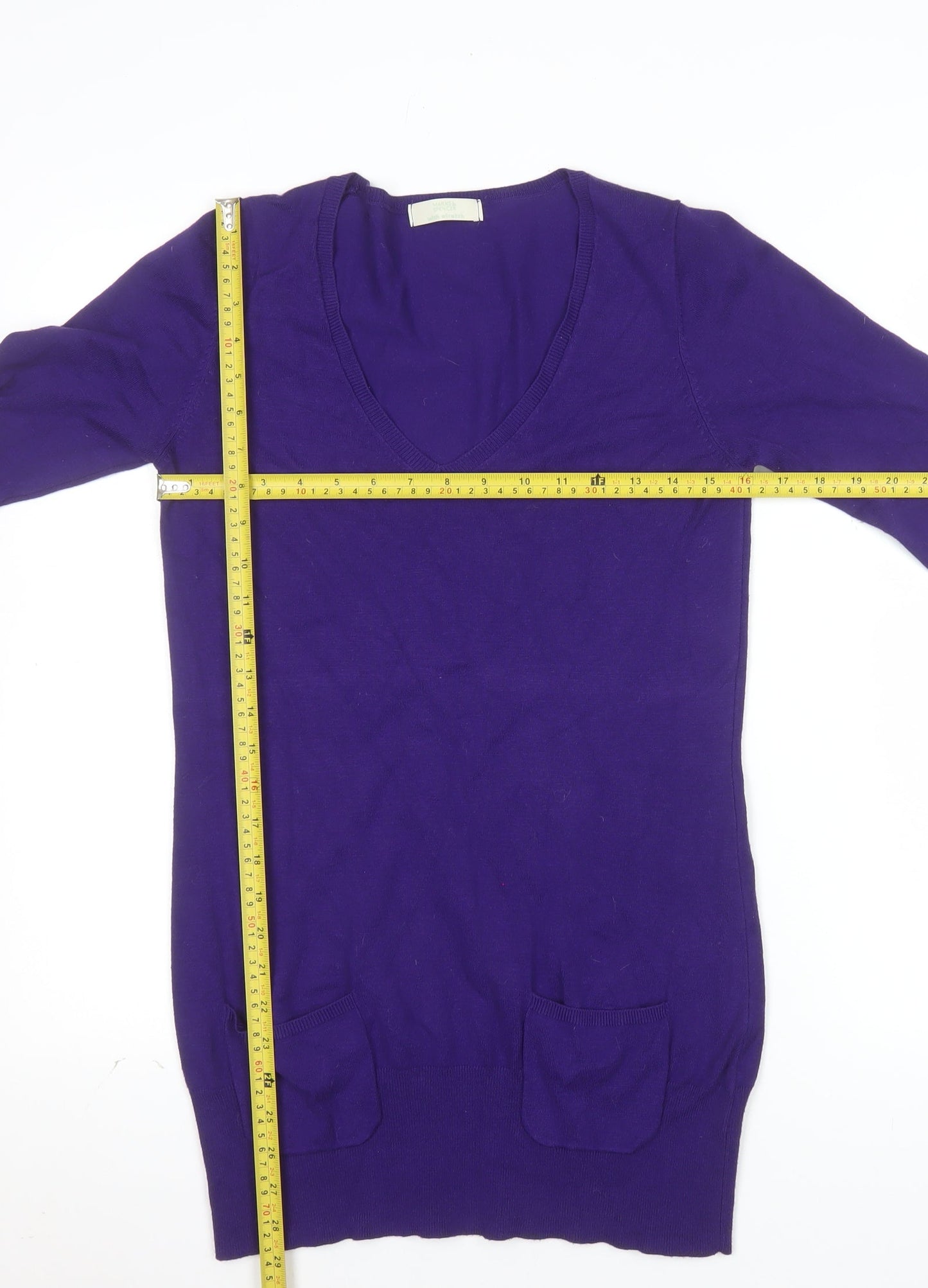 Marks and Spencer Women's Bright Purple V-Neck Long Sleeve Tunic Jumper Size 12