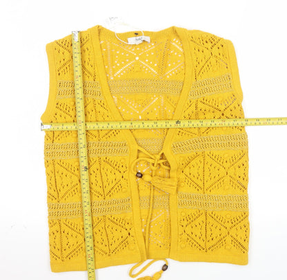 Marks and Spencer Women’s Yellow Open-Knit Crochet Tasselled Vest XS