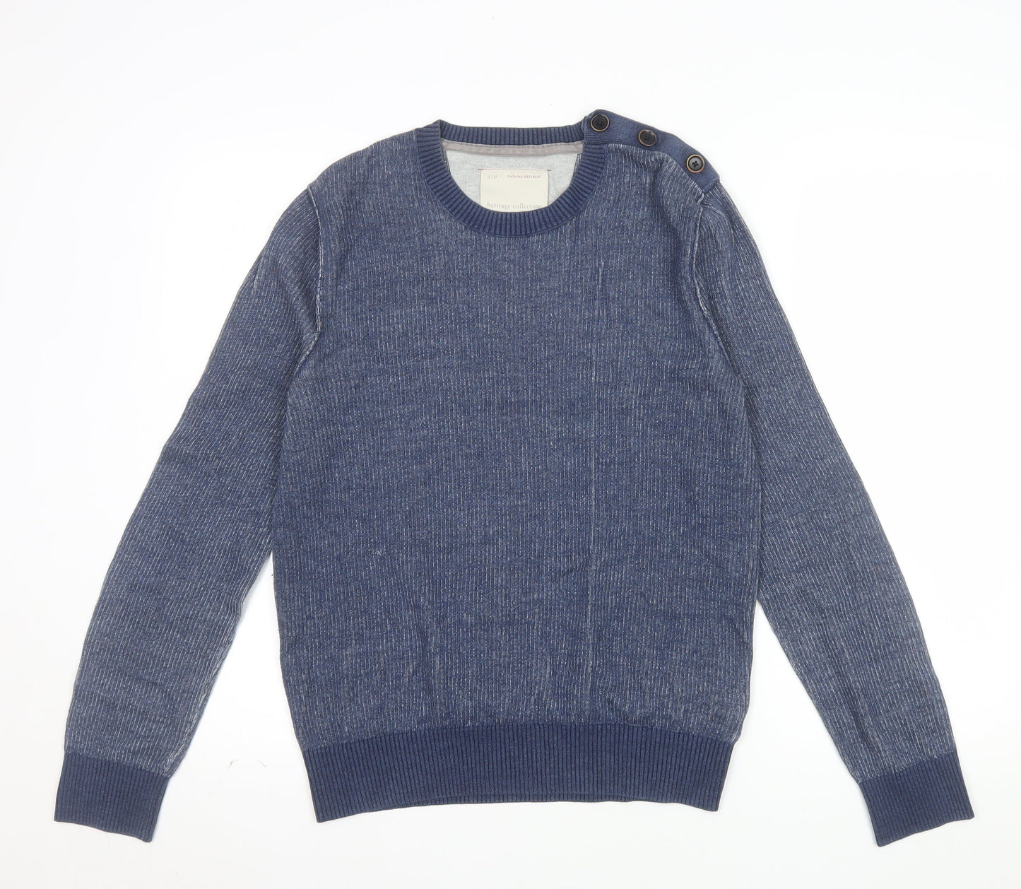 Banana Republic Men’s Blue Cotton Crew Neck Button Jumper Size S