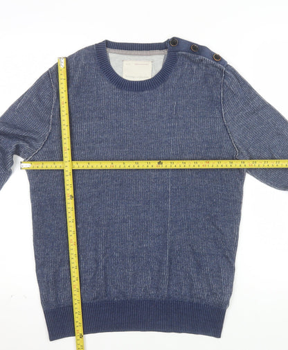 Banana Republic Men’s Blue Cotton Crew Neck Button Jumper Size S